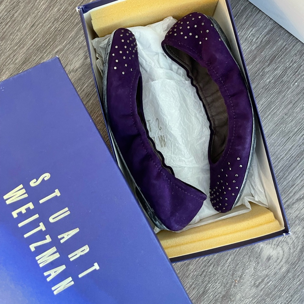 Authentic Stuart Weitzman Suede Flat Shoes, Size 7 - image 3
